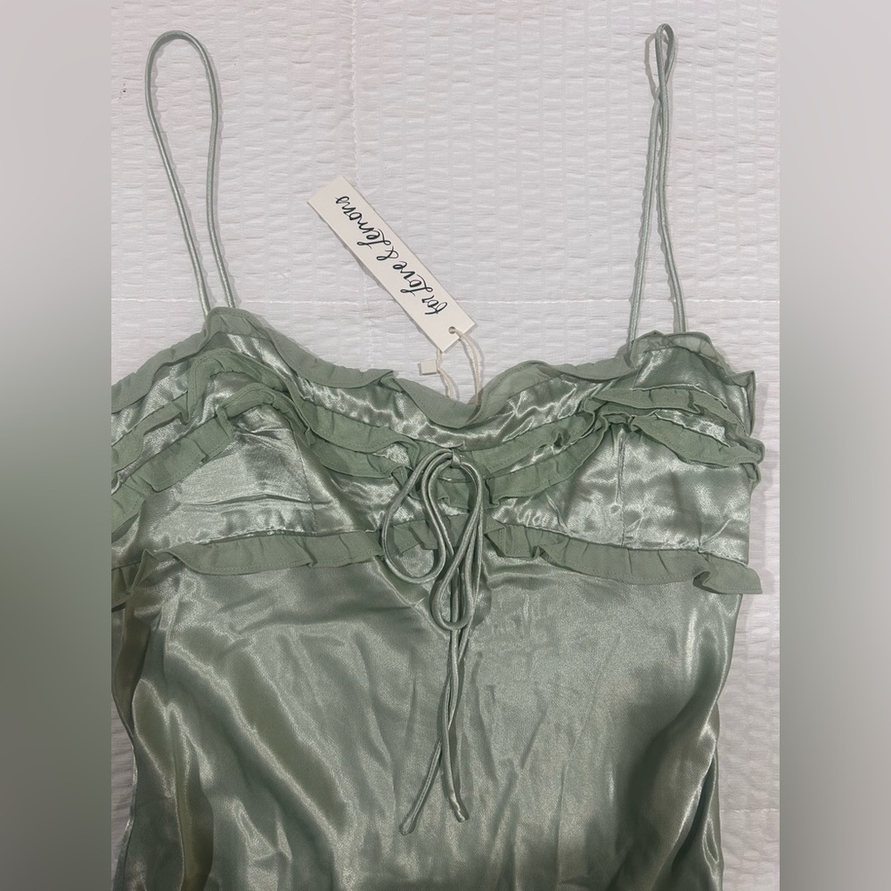 NWT For Love & Lemons Natalie Maxi Dress – Desert Sage Silk Slip Dress SIZE:MED - Picture 5 of 9